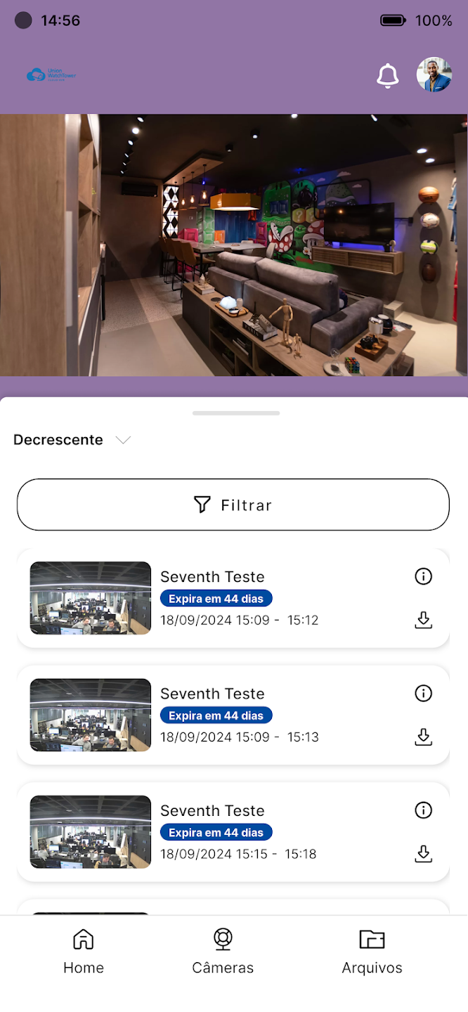 Arquivos e gravações na nuvem